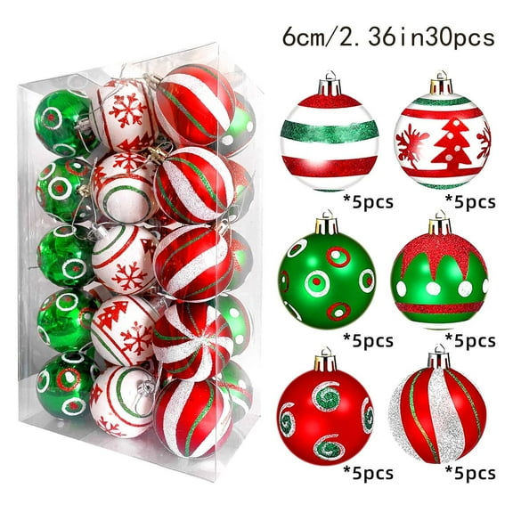 Wmkox8yii Christmas Balls Ornaments Set, 30 Pcs Red Green White Christmas Ornaments for Christmas Tree Decor,Hanging Baubles Decoration for Xmas Thanksgiving Holiday Party Home Decor