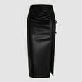 thumbnail image 5 of Maoxin Women's Skirts Women's Casual Sexy High Waisted Drawstring Pleated Slit Zippered Leather Skirt Half Skirt ,Black,M, 5 of 7