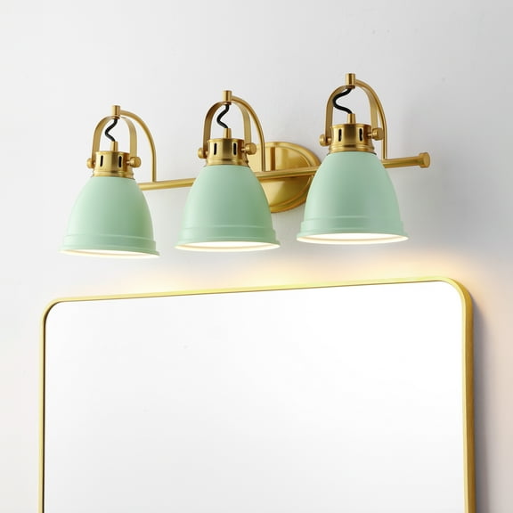 JONATHAN Y Phineas 25.5" 3-Light Adjustable Farmhouse Bohemian Iron LED Vanity Light, Mint Green/Brass Gold