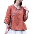 thumbnail image 2 of Drovellove Plus Size Women's Oversized V Neck Hooded 3/4 Length Sleeve Tee - Casual Cotton Linen Top for Summer Outings, 2 of 8