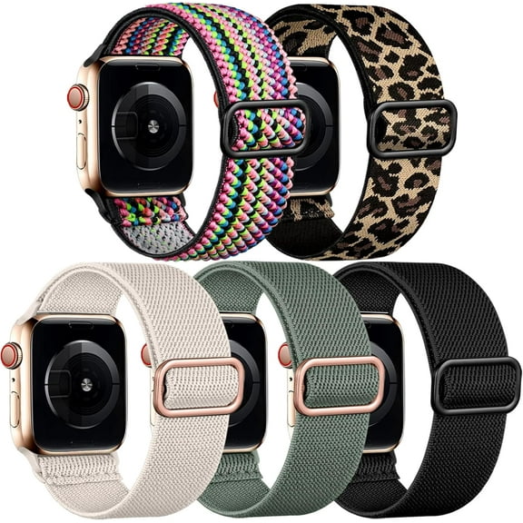 XiHAMA 5 Pack Stretchy Bands Compatible with Apple Watch 38mm 40mm 41mm 42mm 44mm 45mm 46mm 49mm Women, Elastic Fabric Nylon Strap Wristband for Watch SE Series 10 9 8 7 6 5 4 37 Ultra Boho Solo Loop