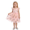 thumbnail image 4 of IBTOM CASTLE Toddler Flower Girl Dress, Flutter Sleeve Floral Embroidery Smocked Tulle Tutu Princess Dresses for Birthday Wedding 3-4T Pink Floral, 4 of 7