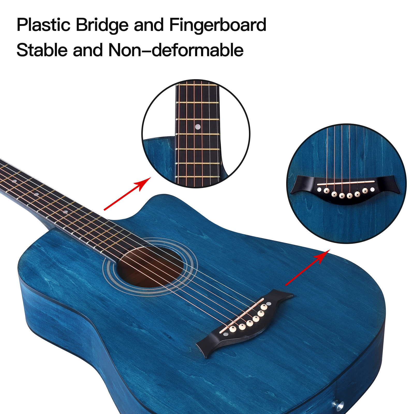 ADM 38in Acoustic Cutaway Guitar Beginner Kit Blue photo 2