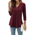 thumbnail image 1 of SAYOO, camisetas salvajes a la moda para mujer, camisetas de manga 3/4 con botones y cuello en V de Color sólido, camisas informales holgadas de primavera, ropa de calle SAYOO  moda, 1 of 5