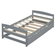 EUROCO Twin Size Platform Bed Frame with Trundle, Low Profile Easy Assembly Daybed for Kids Teens Bedroom, Gray