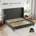 thumbnail image 3 of Merluxy 51.2" King Bed Frame with High Headboard,Upholstered Bed,Dark Grey, 3 of 9