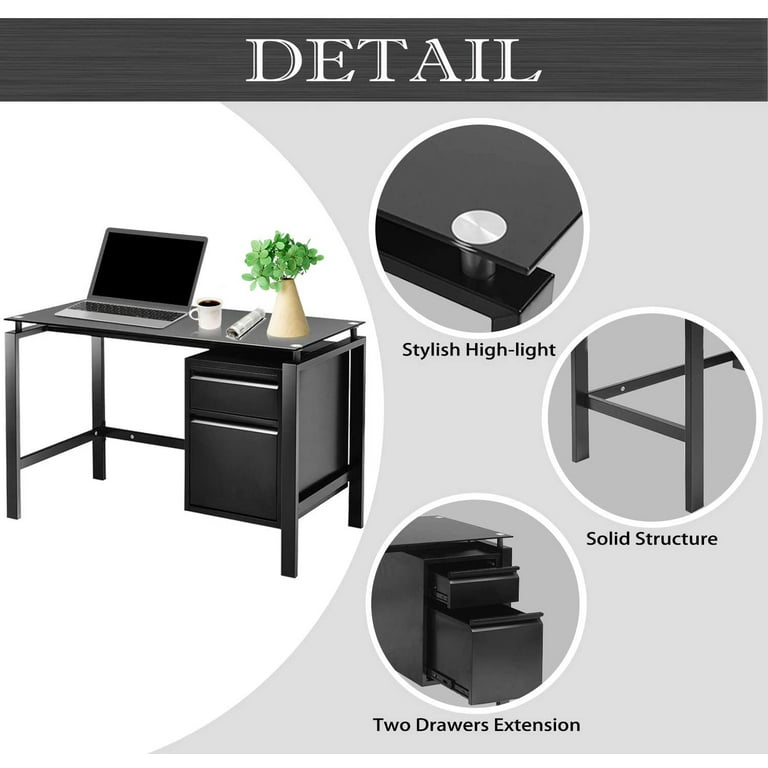  NA Glass Computer Desk with Metal Frame, Home Office Desks  Computer Table Modern Simple Office Study Gaming Work Writing Desk Table  for Home Office, Black (X-Shape-55.1inch) : Home & Kitchen