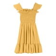 thumbnail image 3 of Girls' Summer Sleeveless Smocked Dress Square Neck Ruffle Hem Casual Sundress Yellow 120, 3 of 4