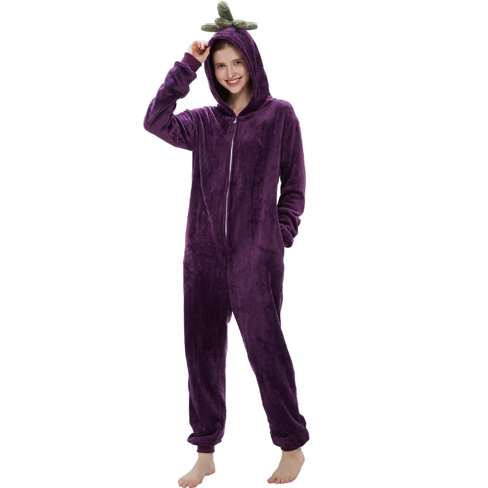 SWEETXIN Adult's Eggplant One-Piece Holiday Family Pajamas Halloween Costume Suit for Women and Men Jumpsuit SizeXL