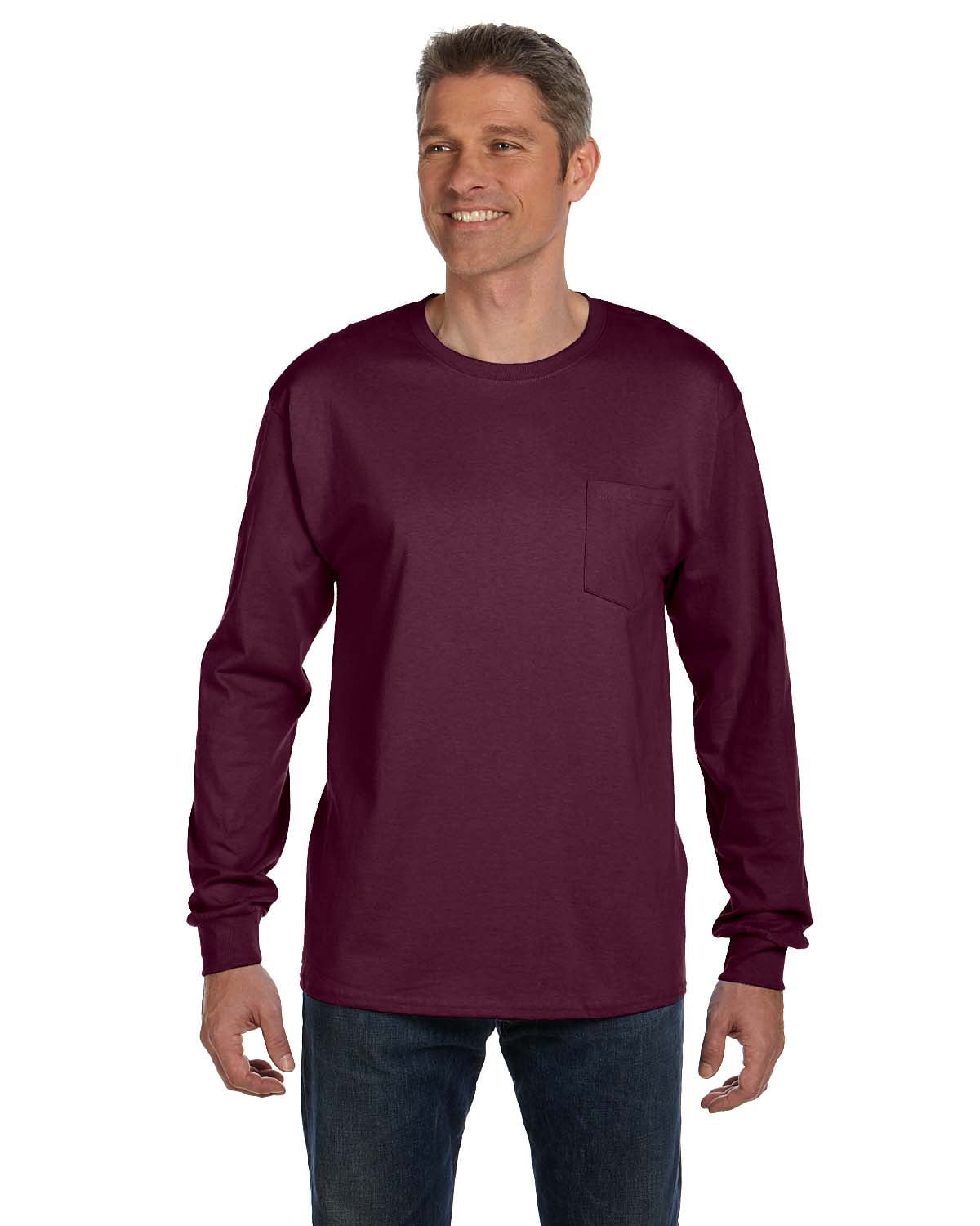 Hanes Men's 6.1 oz. Tagless Long-Sleeve Pocket T-Shirt - 5596 - Walmart.com