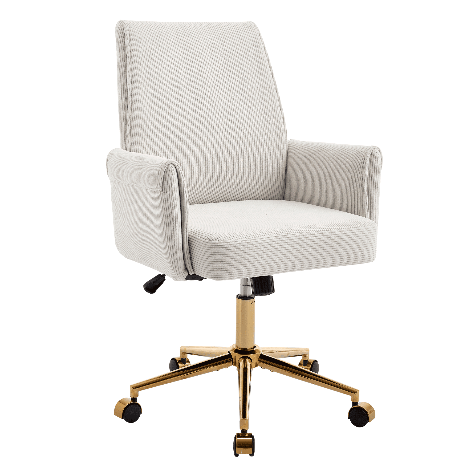 Leumius Mid-Back Liftable Office Chair with Striped Fabric and Ergonomically Designed Accent Chairs for Office Bedroom Dressing Table White