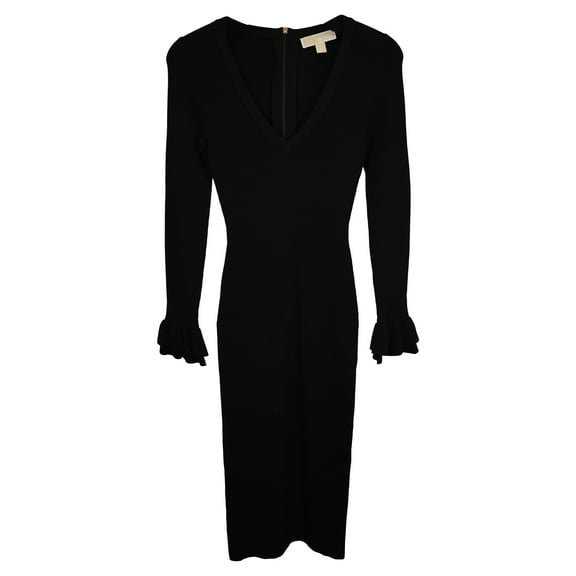 Pre-Owned Michael Kors Ribbed Ruffle-Cuff Dress in Black Viscose