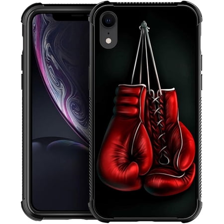 Compatible with iPhone XR Case,Boxing Gloves Soft TPU Bumper Shockproof Tempered Glass Back Cover Case for iPhone XR