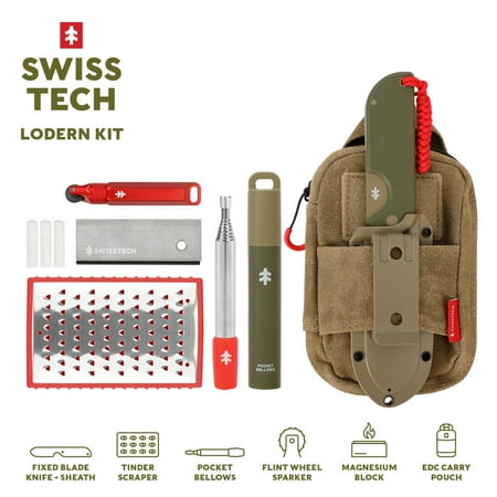 swiss tech fixed blade kit, 6 piece, campfire, camping essentials set