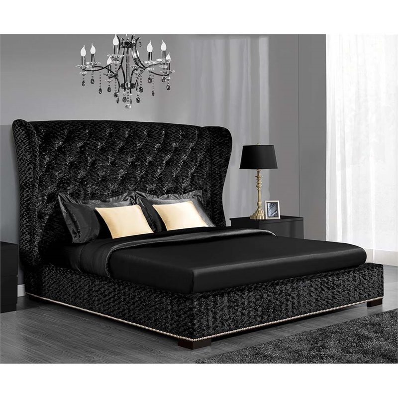 DHP Luxe Premium Velvet Upholstered Queen Bed in Black