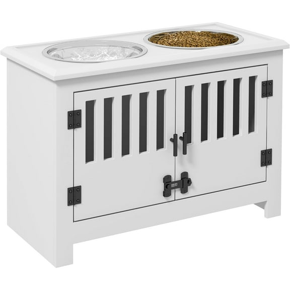 Sptwo Large Elevated Dog Bowls with Storage Cabinet - 37L Capacity, Raised Dog Bowl Stand Feeding Station, White