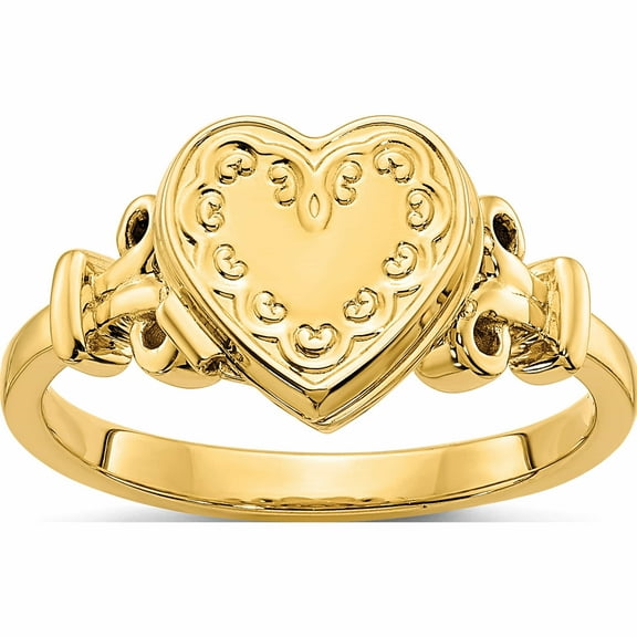 14K Yellow Gold 14Ky 10mm Heart Shaped (8X8mm Photos) Locket Ring (Size 7) Made In China -Jewelry By Sweet Pea