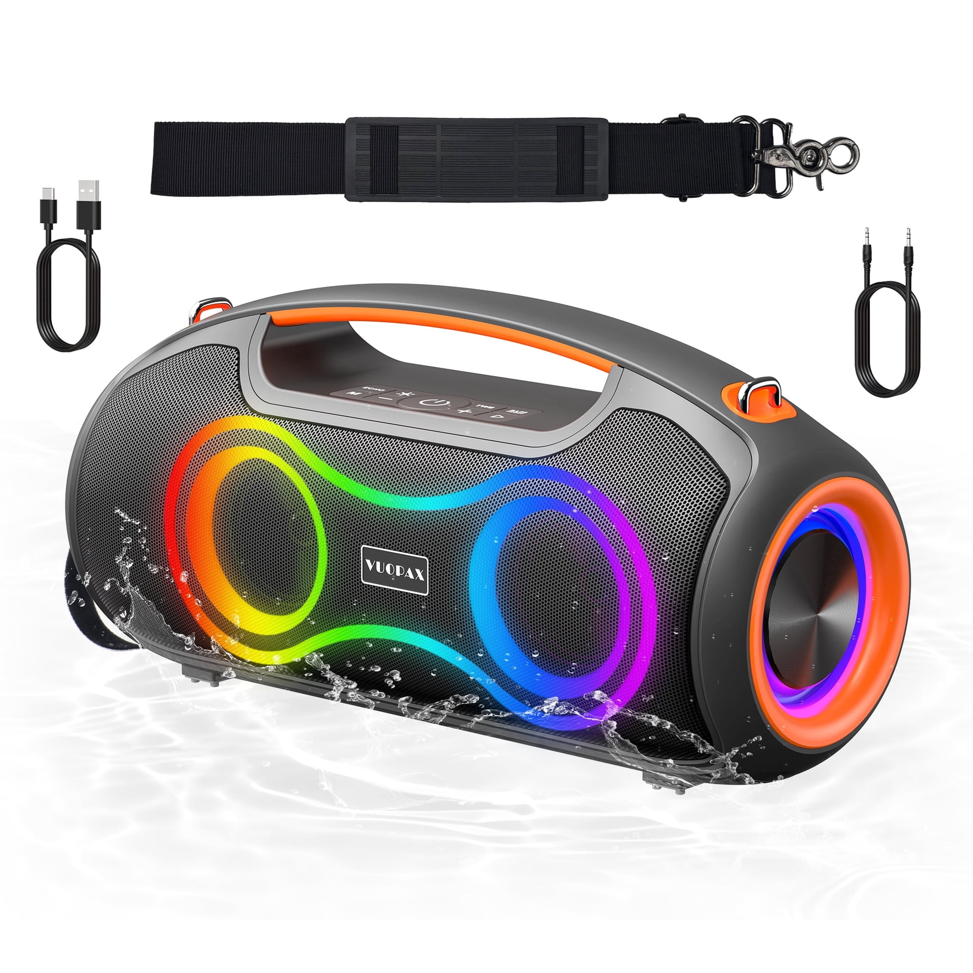 Portable Bluetooth Speaker with Bass Boost, IP65 Waterproof Outdoor Wireless Loud Speaker w/ Dynamic Light, 180W Power and USB/AUX/TF Input for Party