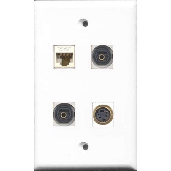RiteAV 1 Port S-Video 2 Port Toslink and 1 Port Cat6 Ethernet White Wall Plate