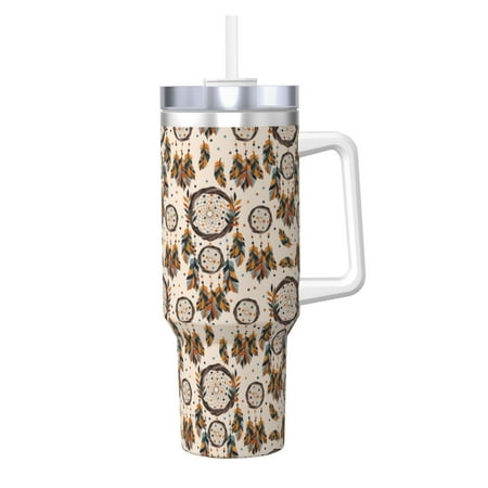

Logiee Retro Dreamcatcher Print 40OZ Ice Bully Cup with Handle and Straw Double Wall Stainless Steel Tumbler Travel Coffee Cup with Lid Summer Insulation and Cooling Cup
