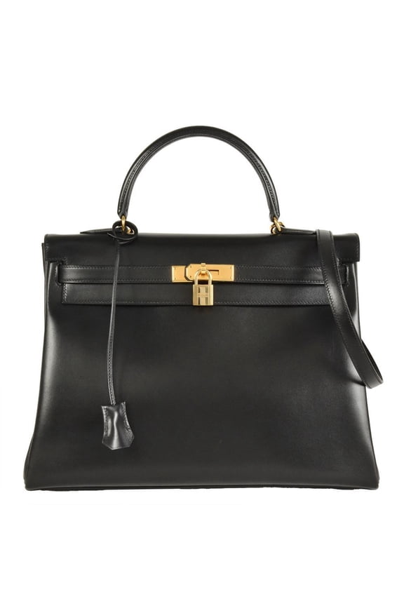 Pre-Owned Hermes Kelly 35 Handbag Box Calf A (Manufactured around 1997) Engraved... (Good)