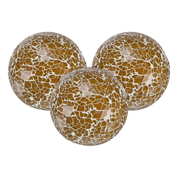 Uxcell 3-Pack Decorative Ball for Bowls, 2.4 Inch Mosaic Glass Balls Decorative Glass Orbs for Home Decor/Dining Tables [Brown]