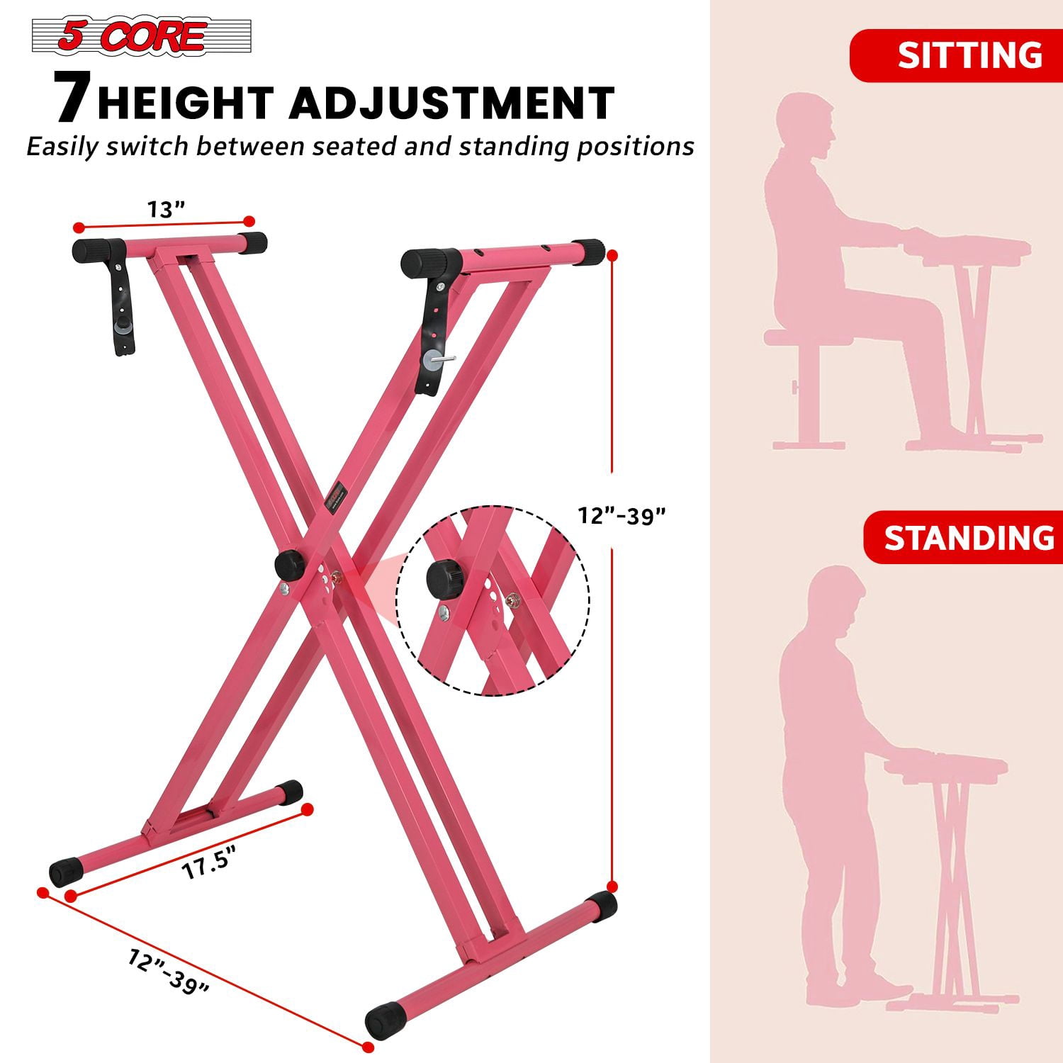 Piano Keyboard Stand Double X Style Heavy Duty Adjustable Digital Electric Piano Riser Durable & Sturdy Music Synthesizer Holder Stands For 61 76 88 Keys w Secure Locking Strap - KS 2X