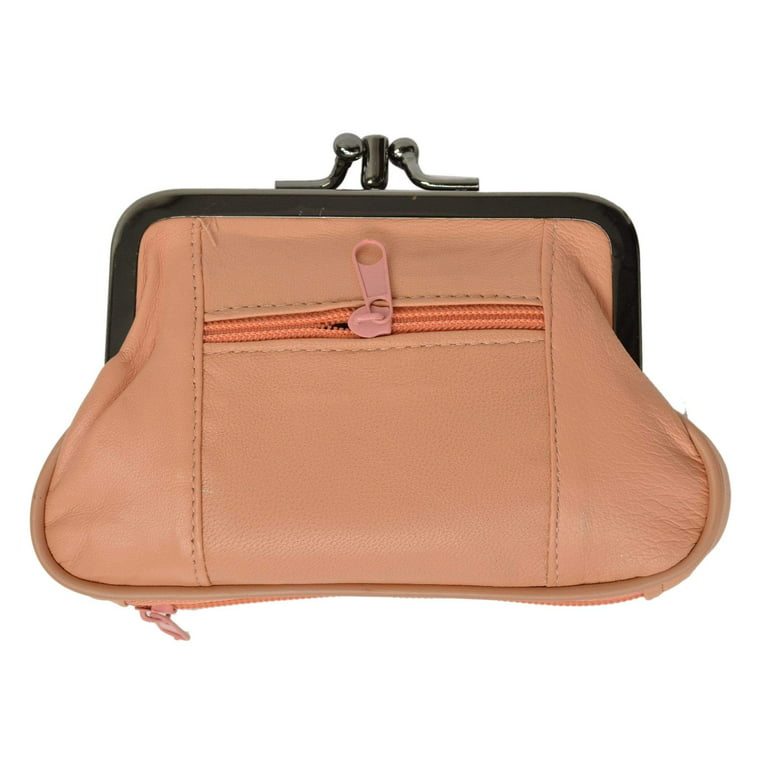 Genuine Leather Change Purse with Zipper Bottom Compartment Y062 (C) 