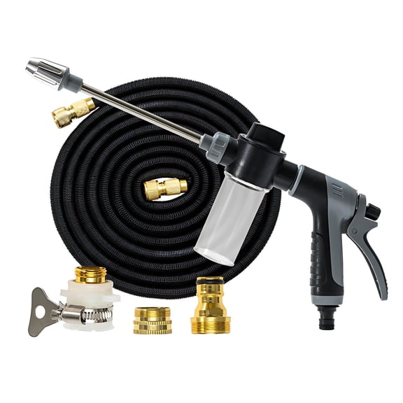 Garden Hose Sprayer Set with 16.4ft Hose - Adjustable Nozzle & Soap Dispenser for Car Washing