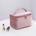 thumbnail image 3 of Bolsa de maquillaje de terciopelo con asa, bolsas de cosméticos con soporte para brochas de maquillaje, bolsa de maquillaje de viaje para mujeres, rosa, 3 of 5