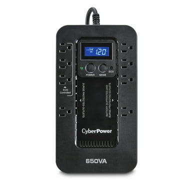 CyberPower EC650LCD - 650VA/390W Black Battery Backup UPS System with 8 Outlets and 5 ft Cord