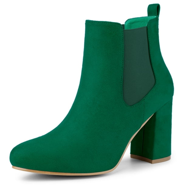 Botines De Chelsea Punta Redonda Tacones Gruesos Para Mujer Verde esmeralda 39