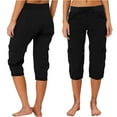 thumbnail image 2 of Erwazi Women's Jogger Cargo Capris Solid High Waisted Drawstring 3/4 Length Pants with Pockets, 2 of 5