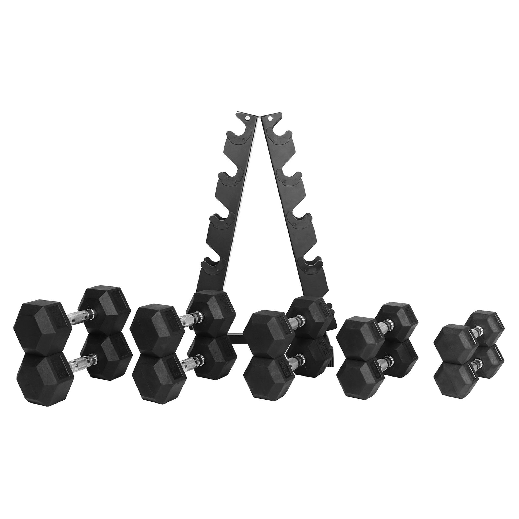 BalanceFrom Rubber Coated Iron Dumbbell Set with A-Frame Rack, 200