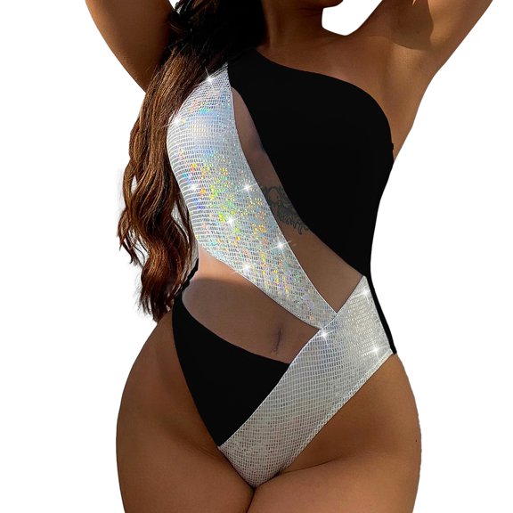 Wxolcjlv Swimsuits For Women European Sequin Mesh Stitching Bikini Style Swim Suits
