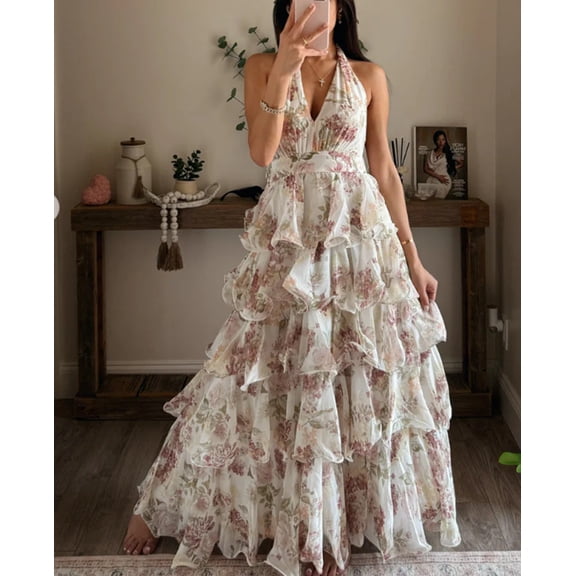 Floral Tiered Halter Maxi Dress