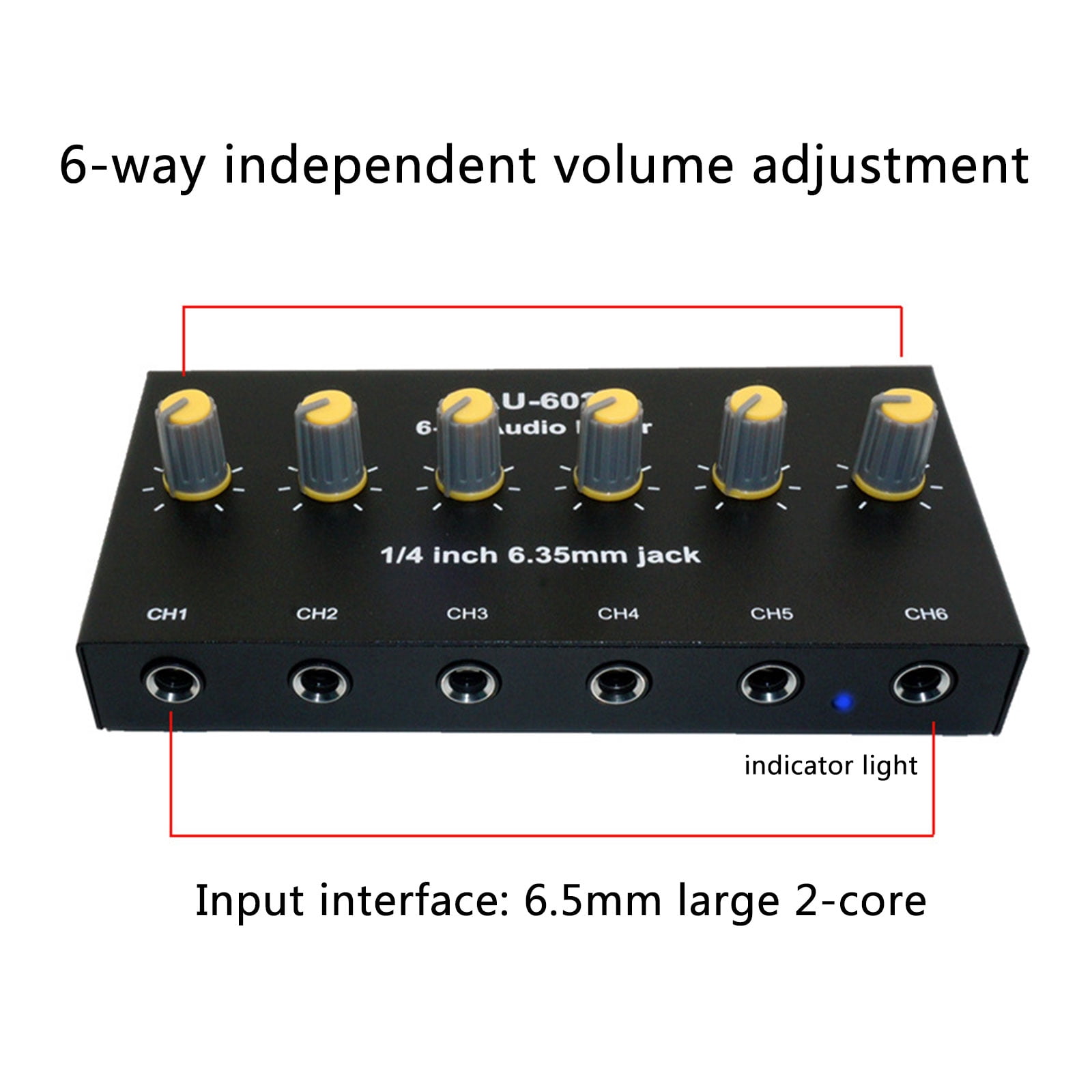 RUISINERY 6.35mm Sound Mixer Microphone Instrument Multiple Input Expander With Independently Volumes Control Builts In Battery