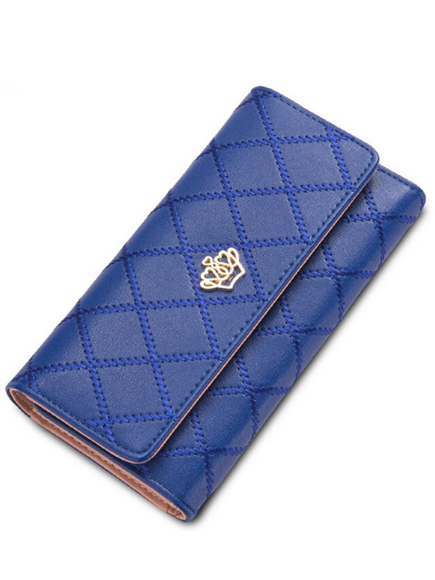 Bluelans Women Quilted Crown Clutch Long Purse Faux Leather Wallet Card  Holder Handbag