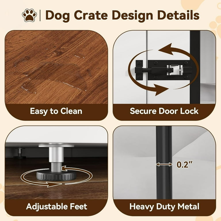 Homhougo 71" Dog Crate Furniture for 2 Dogs, Large Dog Kennel Furniture with Removable Divider, Wooden Dog Cage with Cushions, Indoor Dog House TV Stand for Large Medium Dog, White/Brown