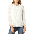 thumbnail image 6 of Allegra K Women's Ruffle Neck Polka Dots Sheer Chiffon Blouse, 6 of 7