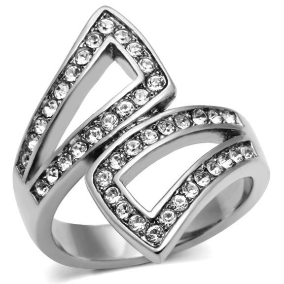 Luxe Jewelry Designs Stainless Steel Women's Ring with Clear Crystals - Size 6 (Pack of 2)