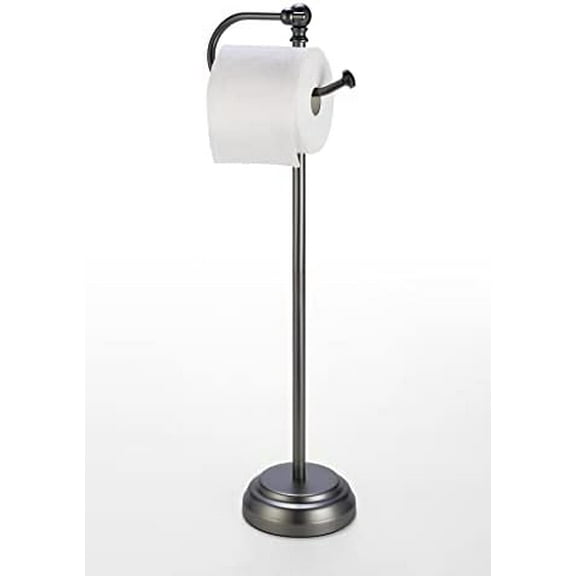 Classic Bathroom Free Standing Toilet Tissue Paper Roll Holder Stand (Black Nickel)