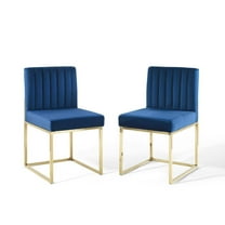 Modway Carriage Dining Chair Performance Velvet Set of 2 in Gold Navy