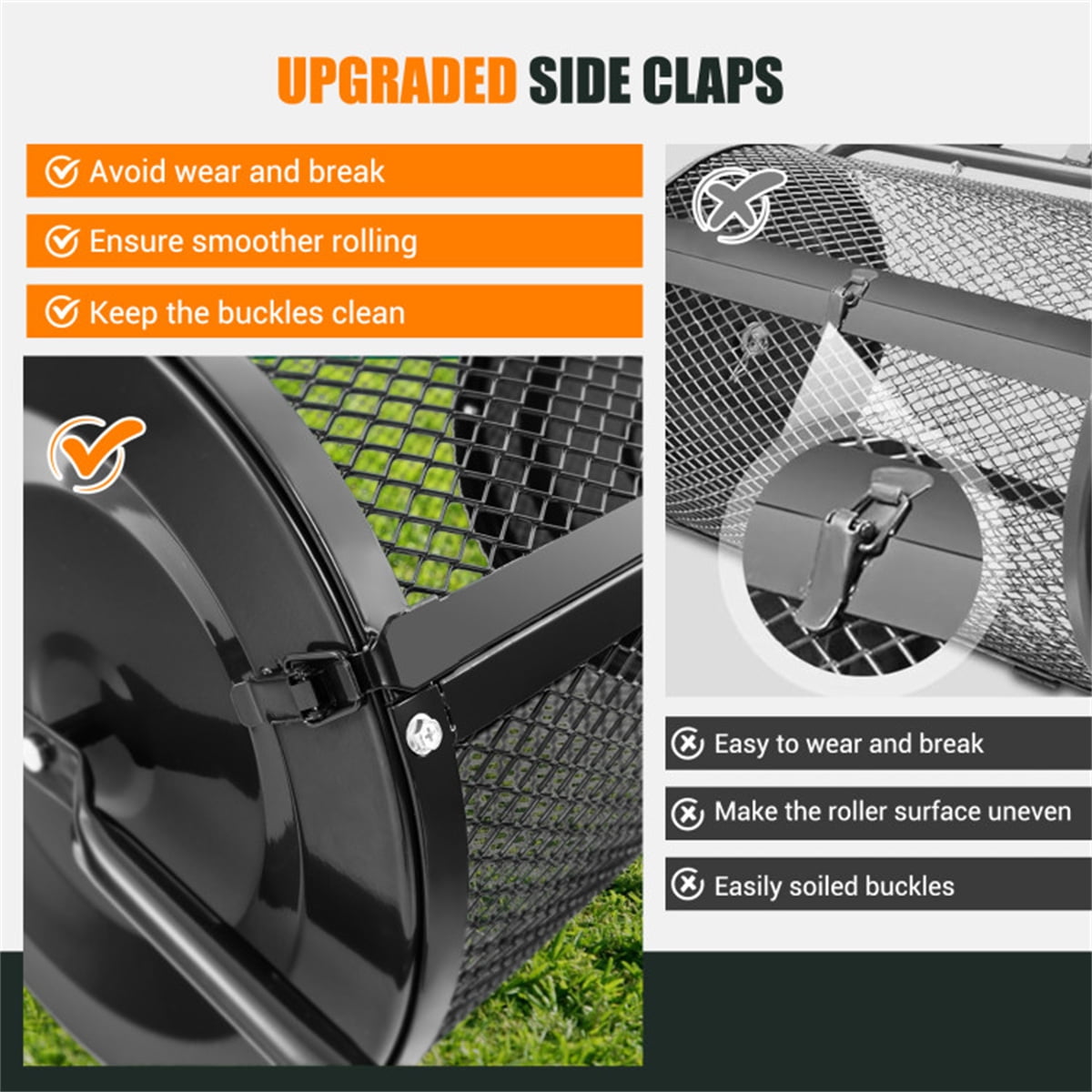 Metal Mesh Compost Spreader - 2.7 Cu. ft Large Capacity, 48.5" U-Shaped Ergonomic Handle & Even Spreading Design