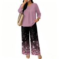 thumbnail image 6 of Womens Lounge Sets 2 Piece Vacation Outfits Button V Neck 3/4 Sleeve Top and Palazzo Pants Suit Elegant Beach Wear, 6 of 7