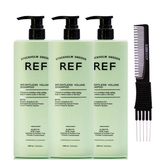 Reference of Sweden REF WEIGHTLESS VOLUME Shampoo (33.8 oz) with SLEEKSHOP Teasing Comb (PACK OF 3)