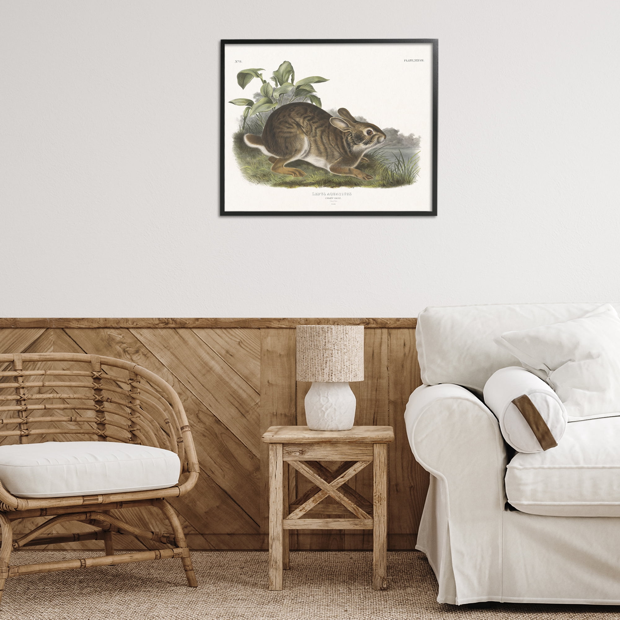 Stupell Industries Vintage Cottage Hare Animals & Insects Painting Black Framed Art Print Wall Art, 30 x 24