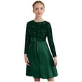 thumbnail image 1 of Runhomal Robe à Sequins pour Filles Col Rond Manches Longues Plissée Robe de Fête Mariage Fleur Verte 16, 1 of 6