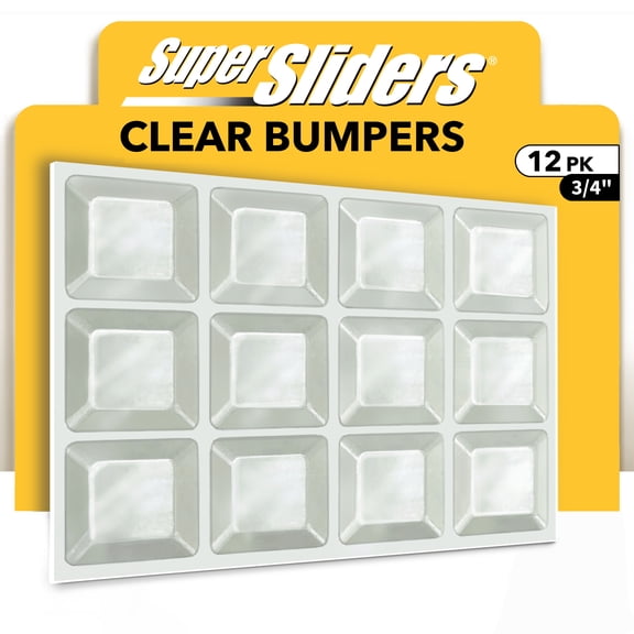 Super Sliders Clear Square Bumpers - 12 Pack, 3/4 inch Adhesive Surface Protectors for Cabinets, Drawers & Décor