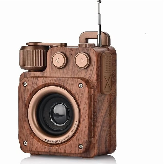 wonima11 Retro Bluetooth Speaker with FM Radio, Wireless, Stereo Sound, Bluetooth 5.1, USB-C, Bass, AUX & TF-Card Input, Portable for Home, Office, Travel, Gift Ideas, Brown